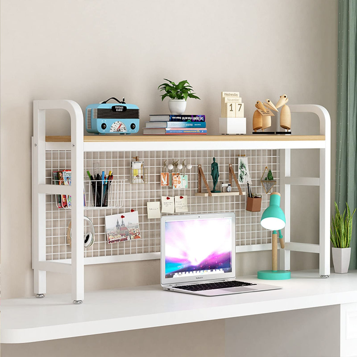 2 Tier Adjustable Metal Desktop Bookshelf White E55216