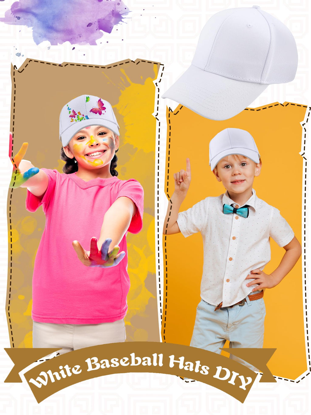 30 Pcs White Cotton Kids Baseball Cap N748794