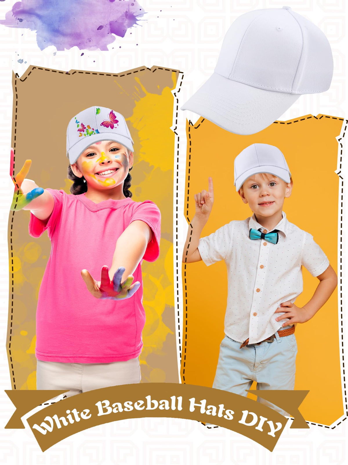 30 Pcs White Cotton Kids Baseball Cap N748794