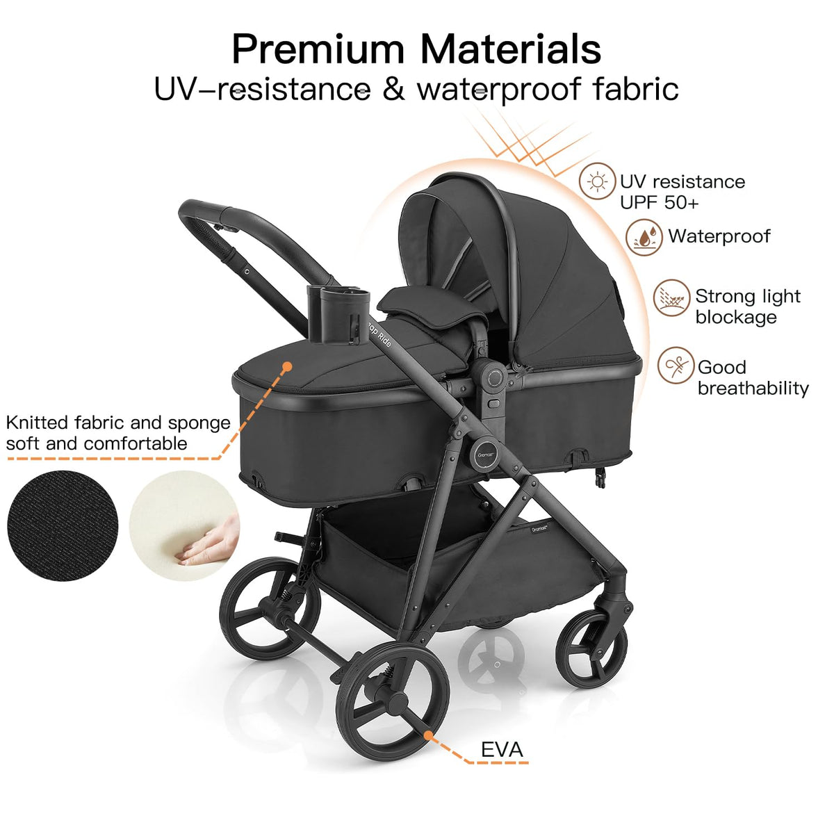 3-in-1 Convertible Baby Stroller with Reversible Seat Black E38513