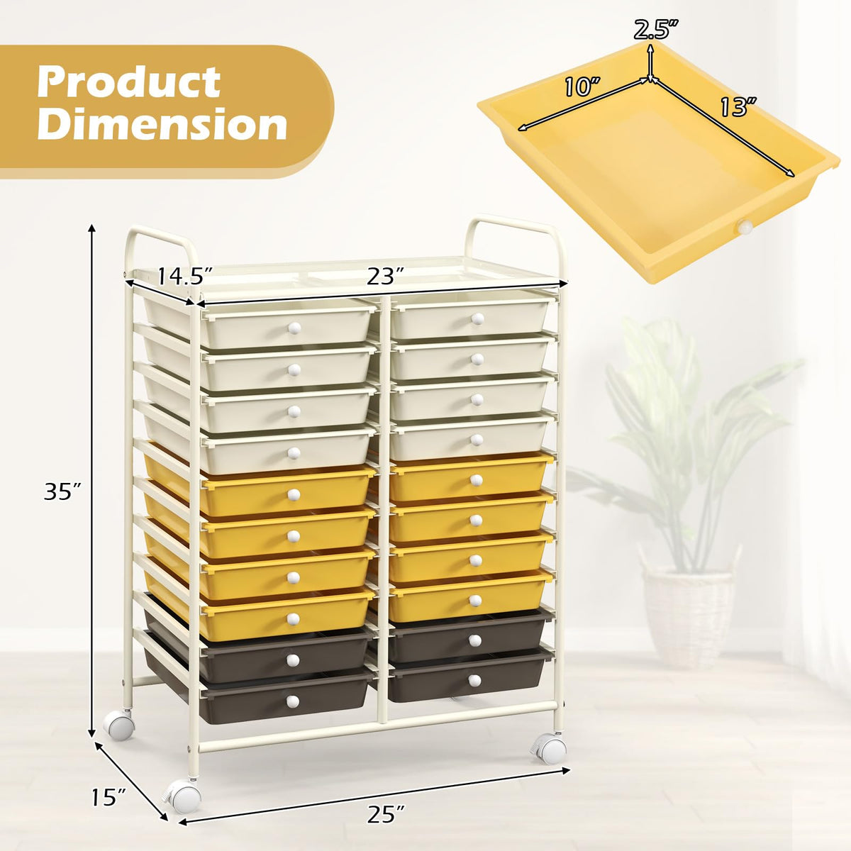 20 Drawer Rolling Storage Cart with Lockable Wheels U435750