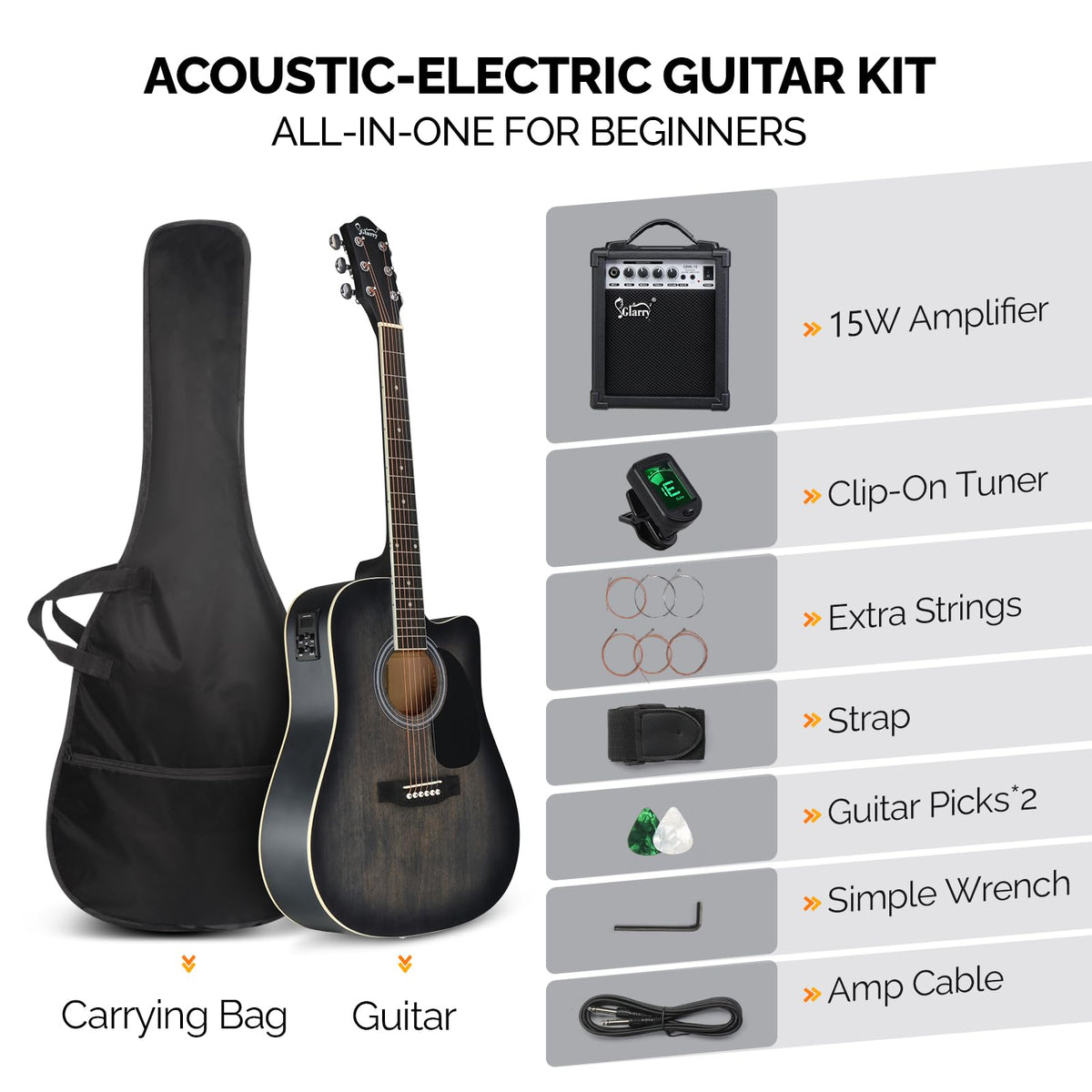 41 Inch Cutaway Acoustic Electric Guitar Kit with 15W Amp V62781