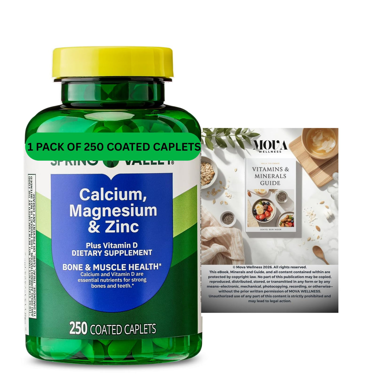 Calcium Magnesium Zinc Vitamin D3 Dietary Supplement 250 Coated Caplets H477077