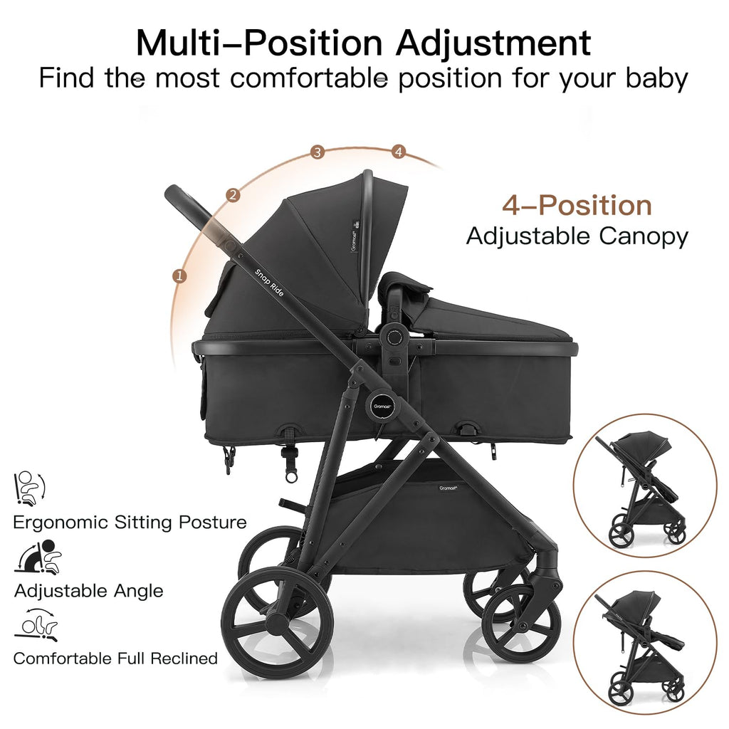 3-in-1 Convertible Baby Stroller with Reversible Seat Black E38513