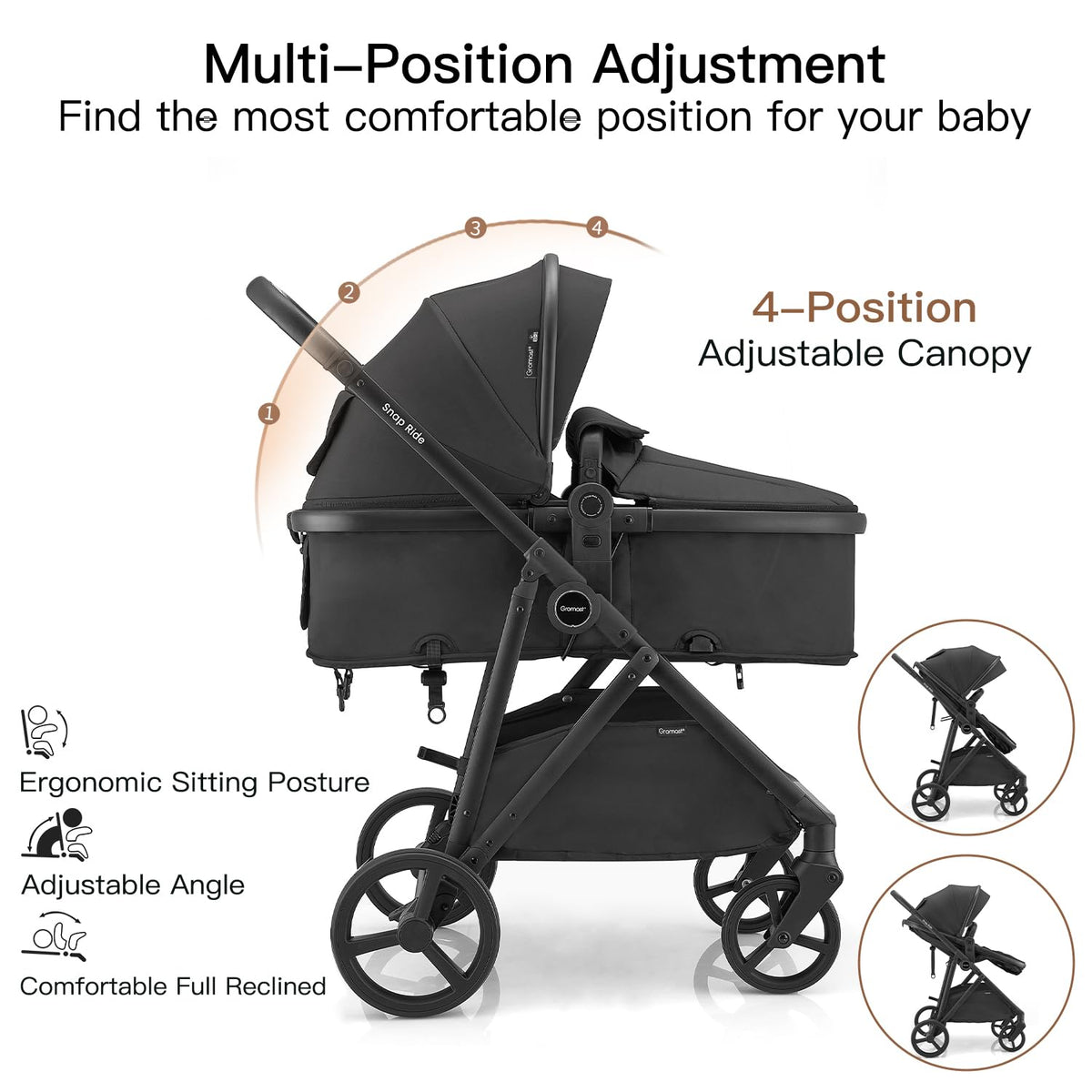 3-in-1 Convertible Baby Stroller with Reversible Seat Black E38513