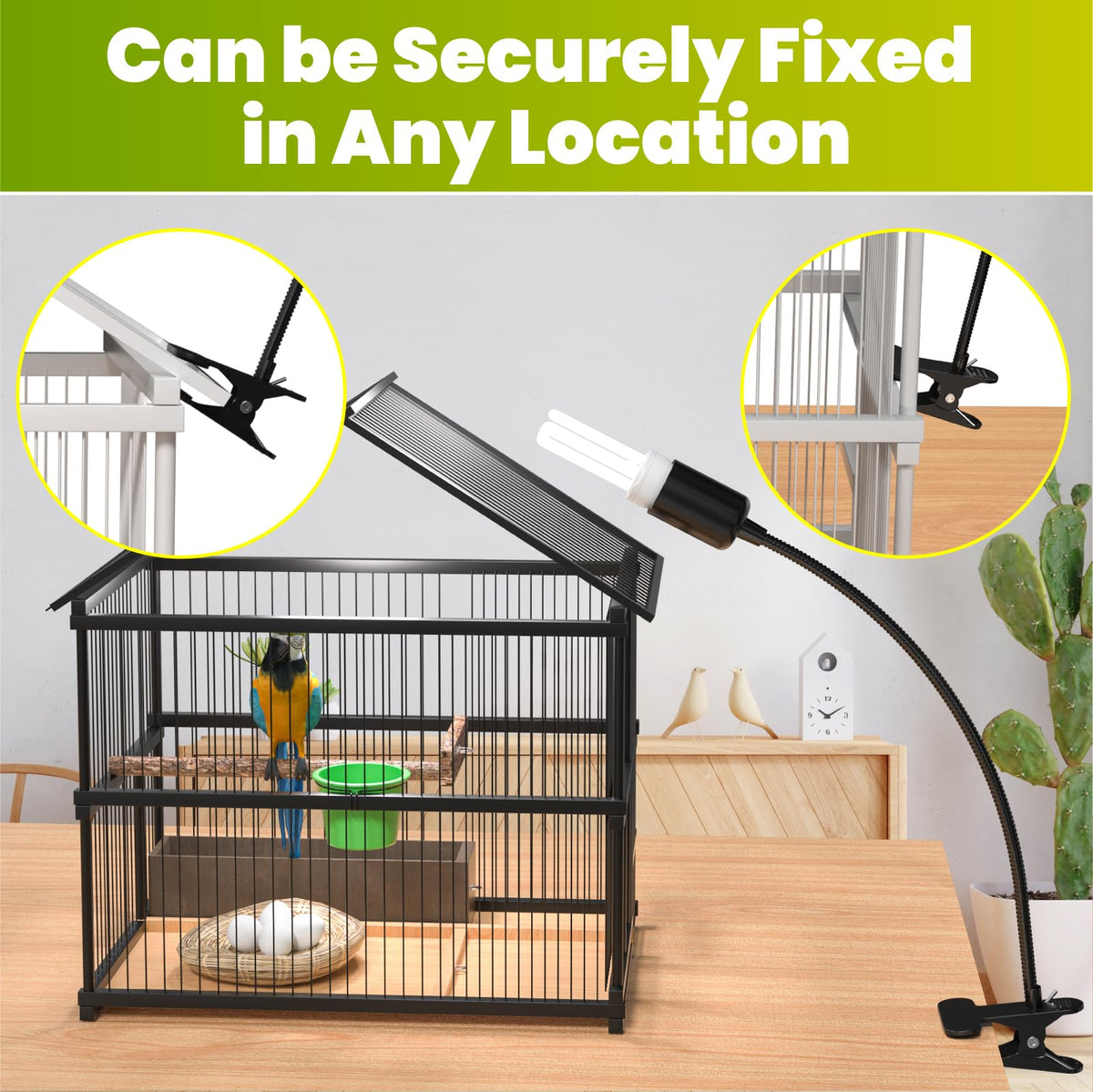 Bird Cage Lighting Combo Kit, Clip Lamp with UVB 2.4 20W Compact Fluorescent Bulb E51521