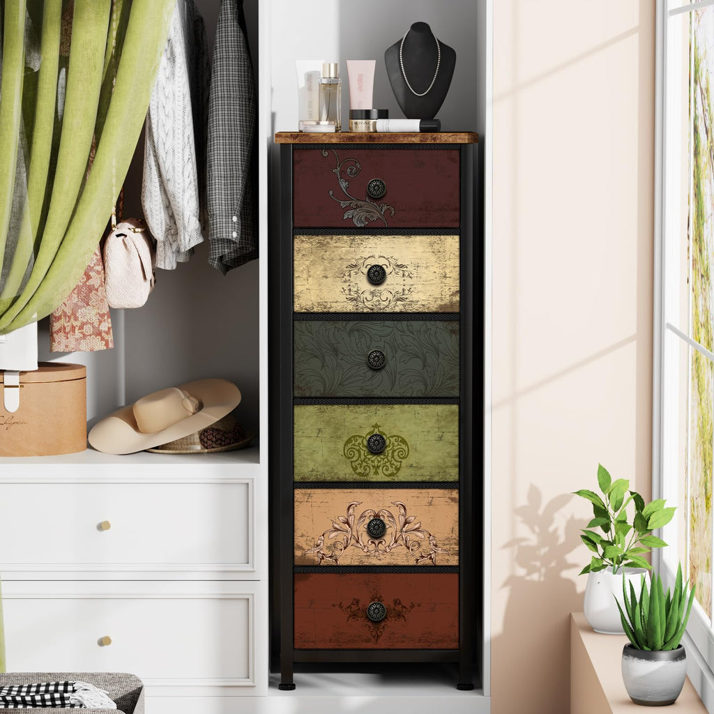 Tall 6 Drawer Fabric Dresser M2513