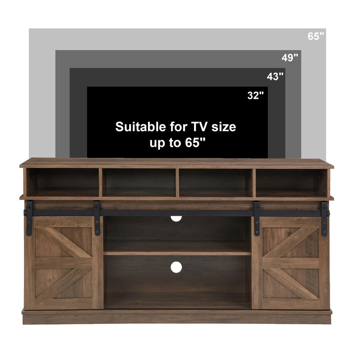 Brown TV Stand with Storage Cabinets & Sliding Barn Doors O68949