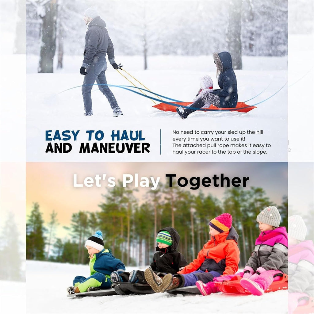 Plastic Toboggan Snow Sled with Pull Rope and Handle X28118