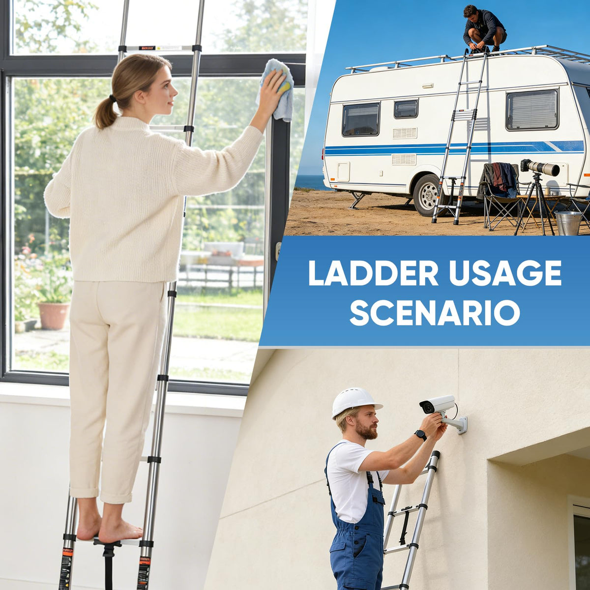 Telescoping Ladder 16.5 FT with Wheels & Hooks 330 lbs A6808