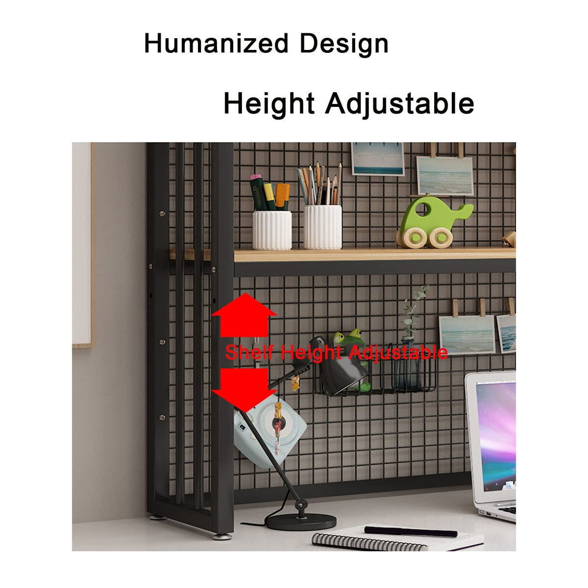 2 Tier Adjustable Metal Desktop Bookshelf White E55216