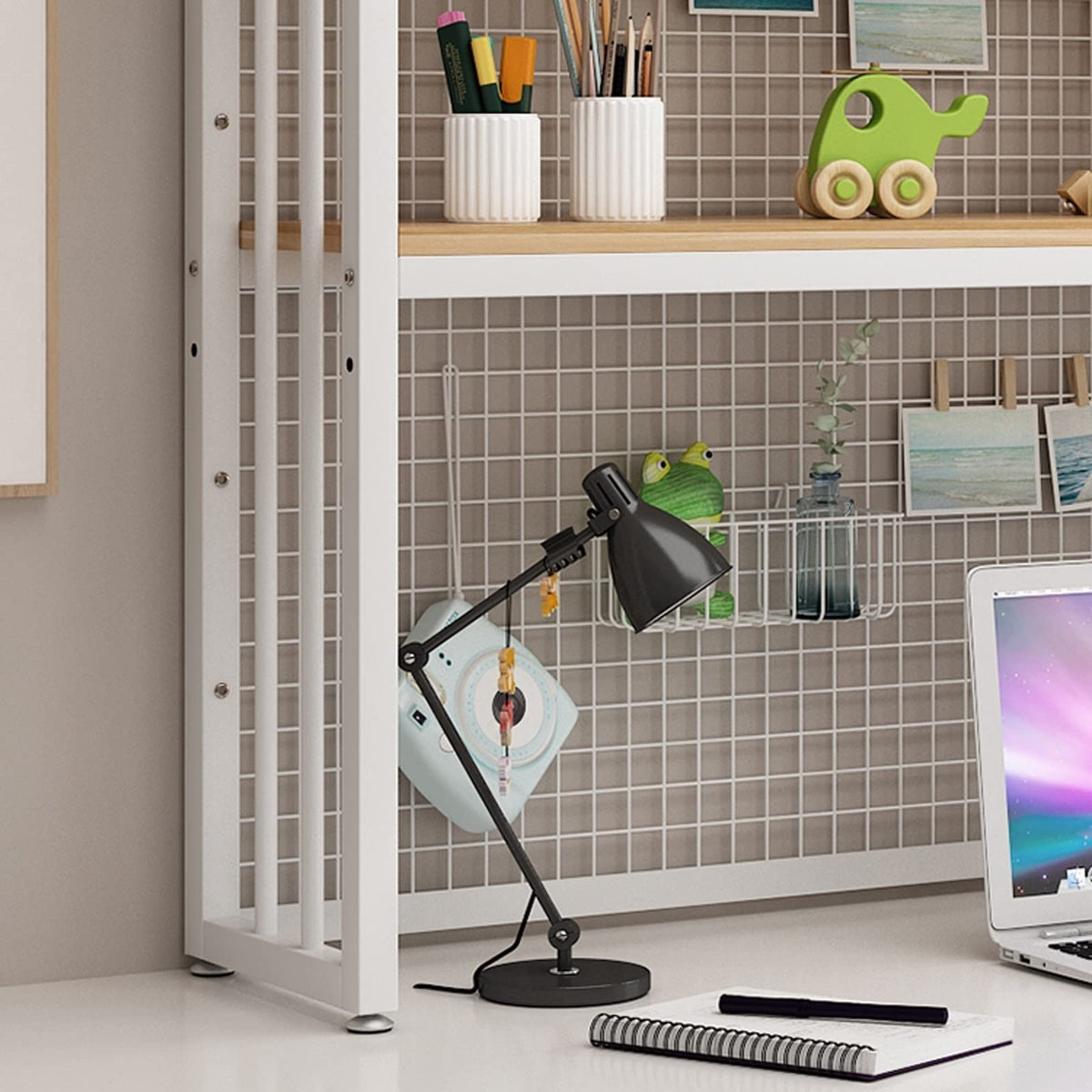2 Tier Adjustable Metal Desktop Bookshelf White E55216