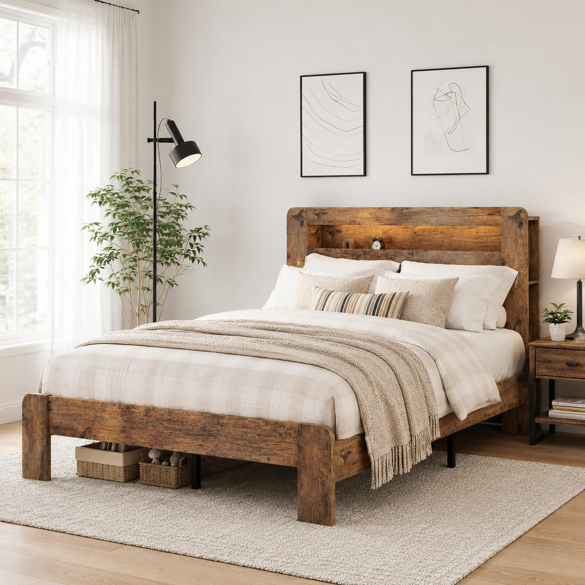 Queen Bed Frame with Wooden Headboard Z71504