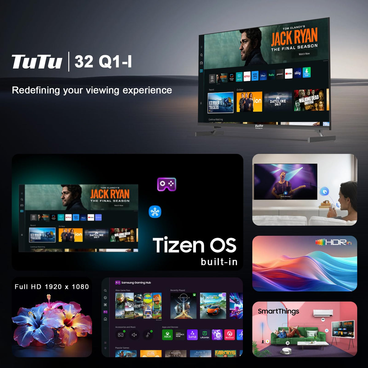 32 Inch FHD Smart TV 1080p Full HD Central Stand with HDR Dolby Audio F8826