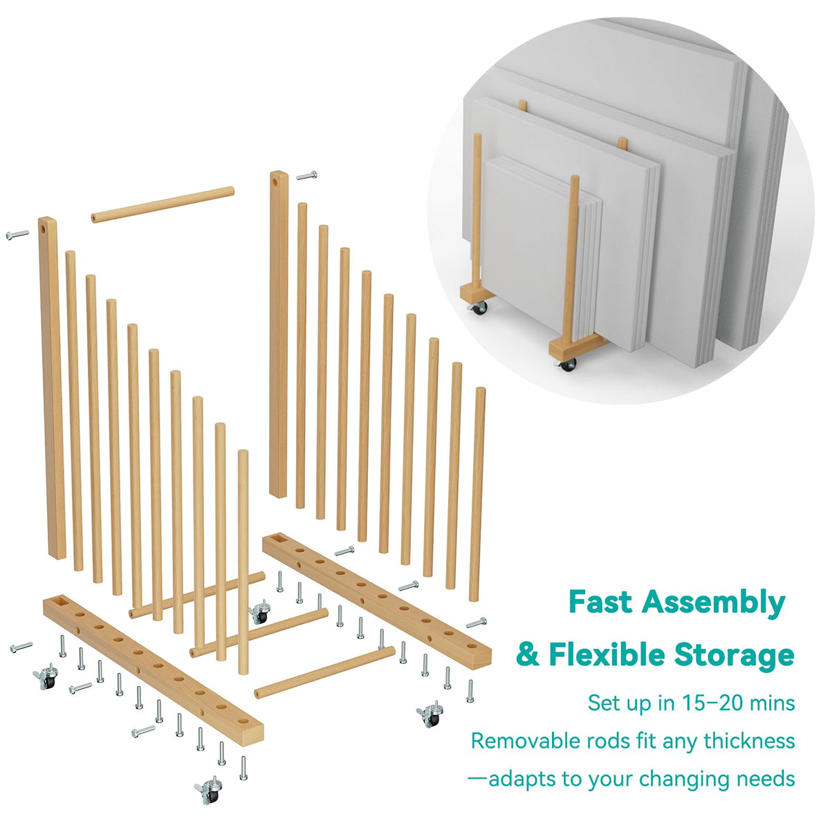 Art Canvas Storage Rack with Wheels and Handle C604