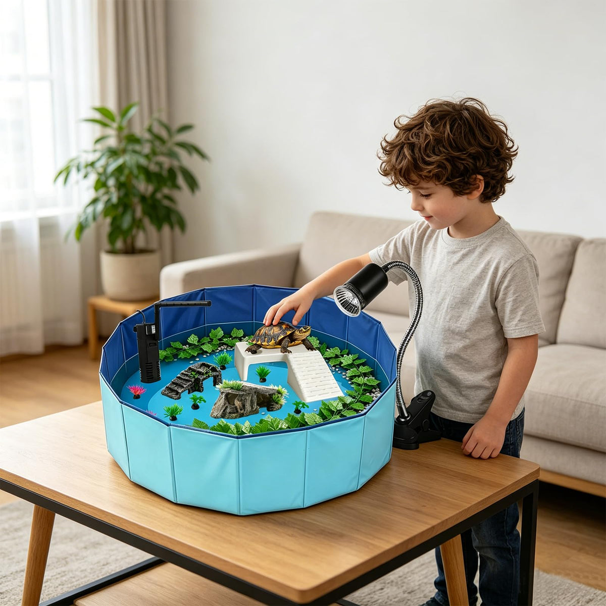 22.8 inch Turtle Tank Habitat Kit with Basking Platform E51094