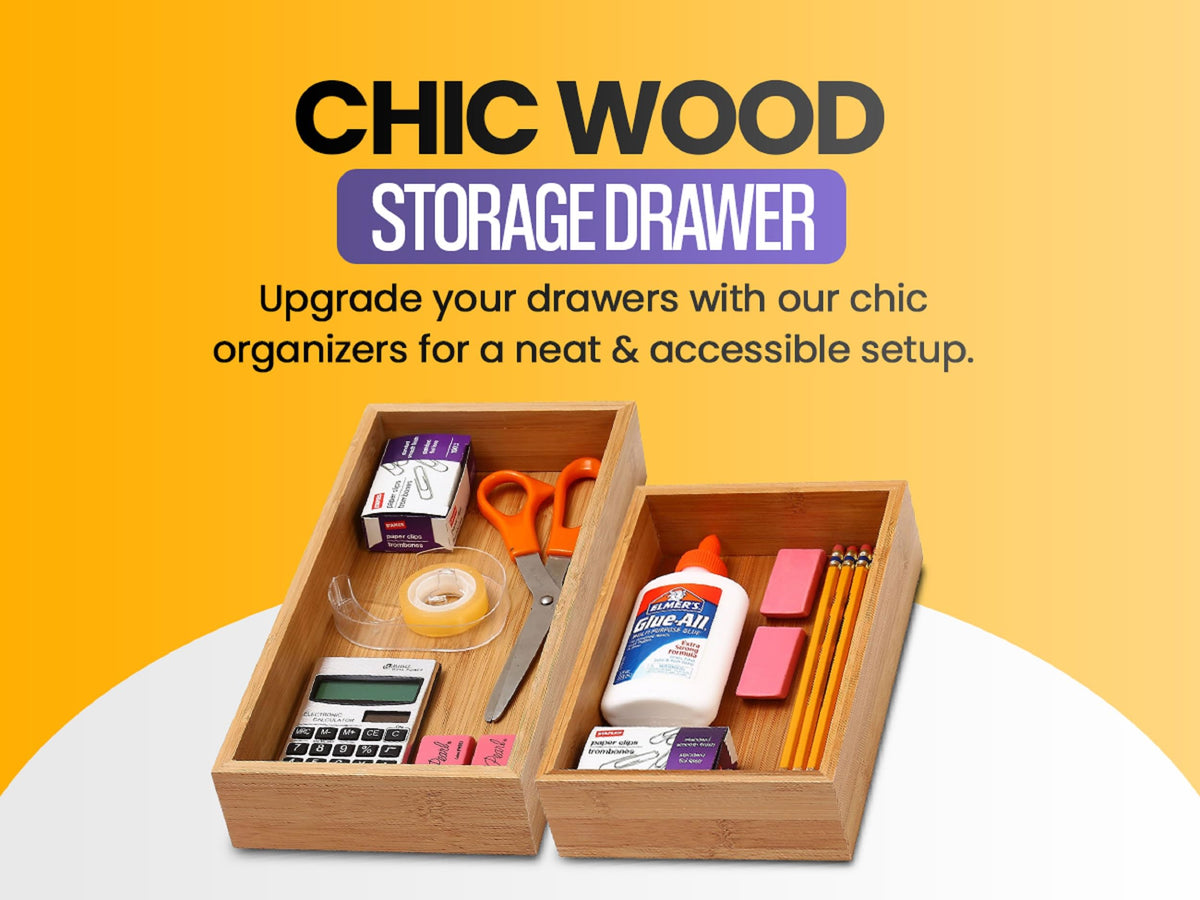 Bamboo Drawer Organizer Storage Box, 2 Pack 6x9x2 inch S165