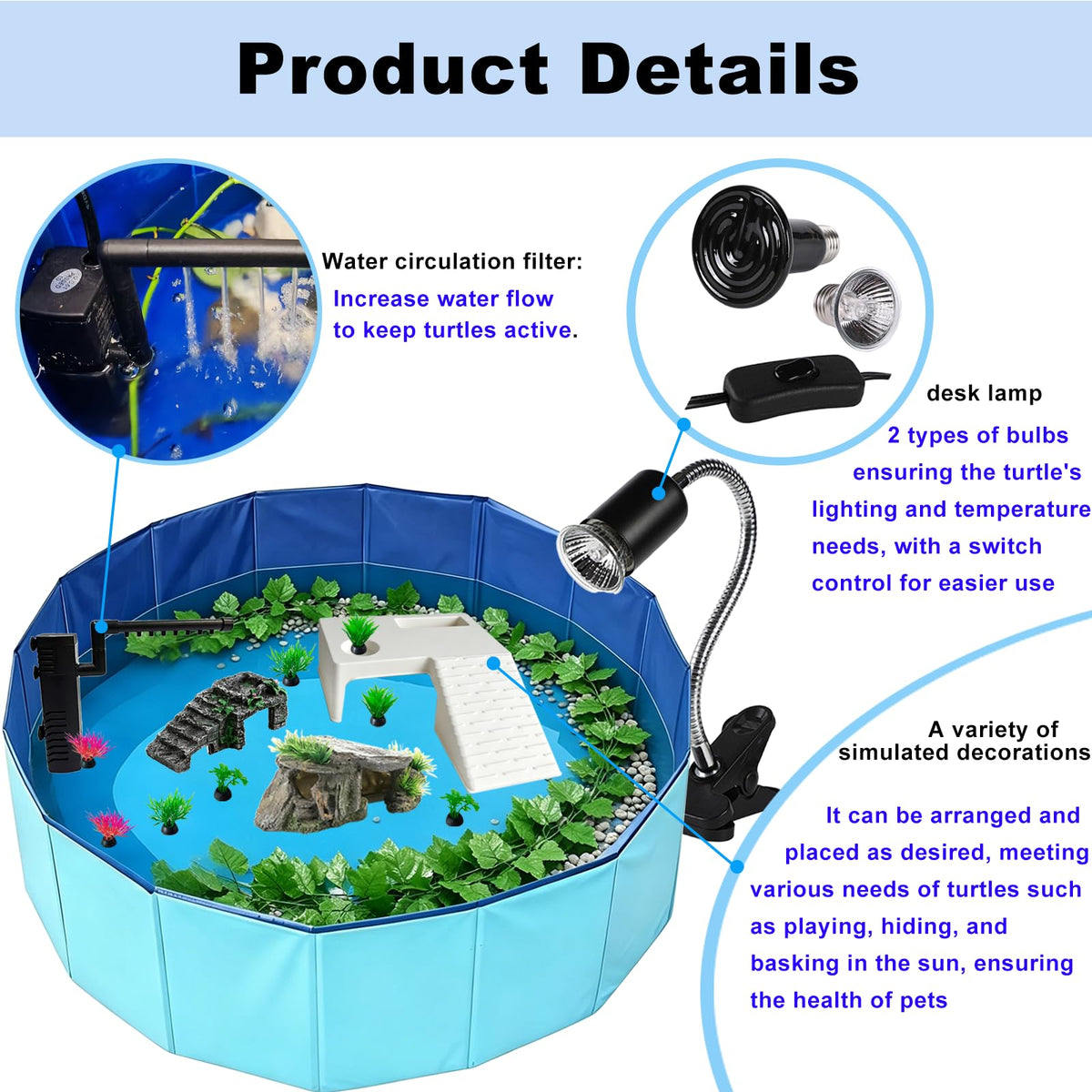 22.8 inch Turtle Tank Habitat Kit with Basking Platform E51094