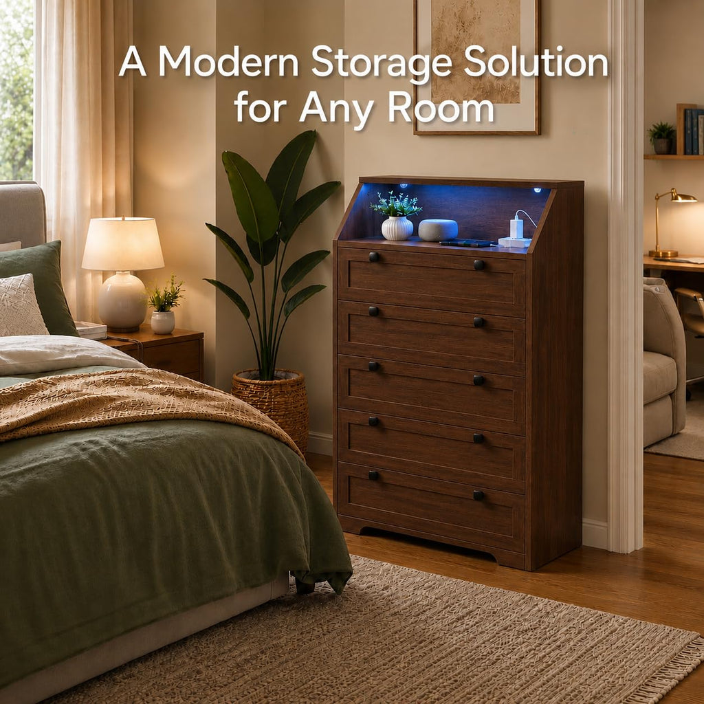 Walnut 5 Drawer Dresser R2084