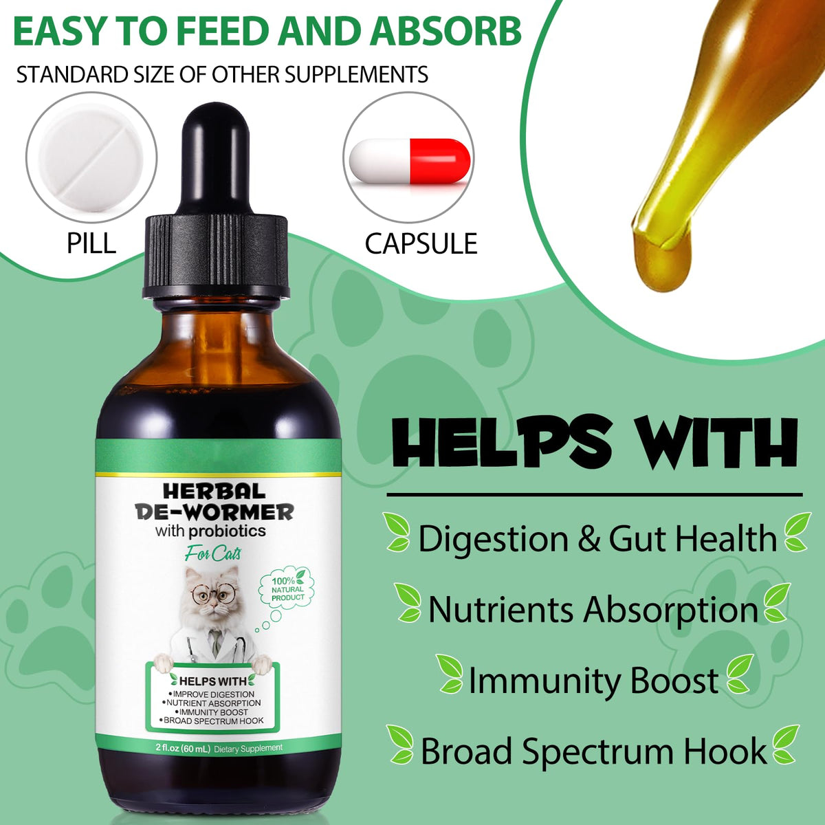 Cat Herbal Probiotics Digestive Supplement Drops 60ml H8672