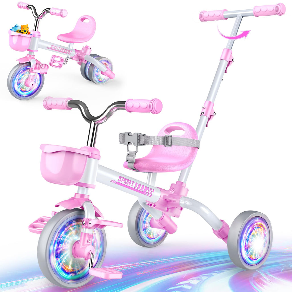 5 in 1 Pink Tricycle with Push Handle U924612