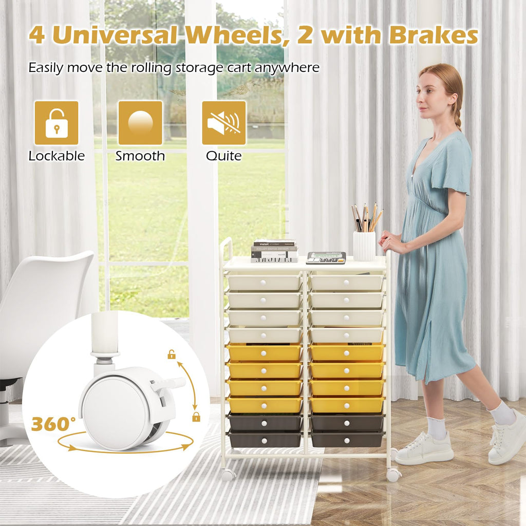 20 Drawer Rolling Storage Cart with Lockable Wheels U435750
