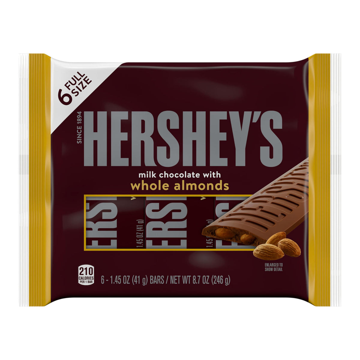 Milk Chocolate with Whole Almonds Candy Bars 1.45 oz 6 Count D748668