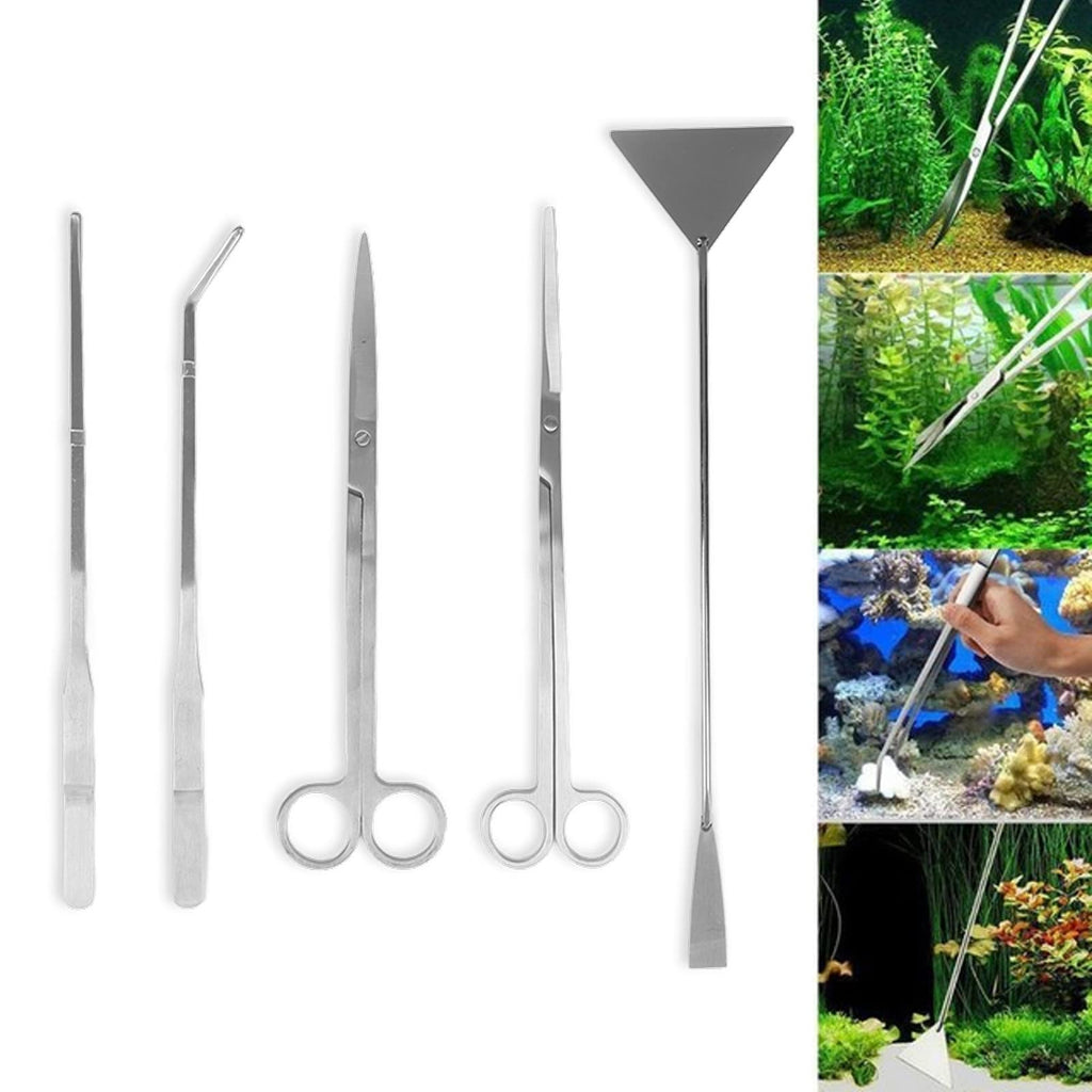 Aquarium Scissors and 5 in 1 Aquascaping Kit Stainless Steel 5 Piece Set W787