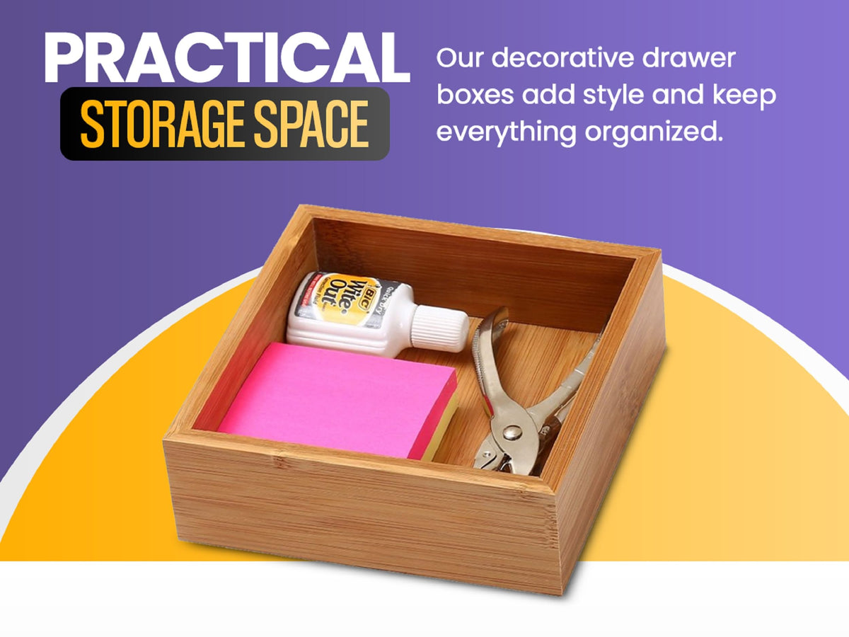 Bamboo Drawer Organizer Storage Box, 2 Pack 6x9x2 inch S165