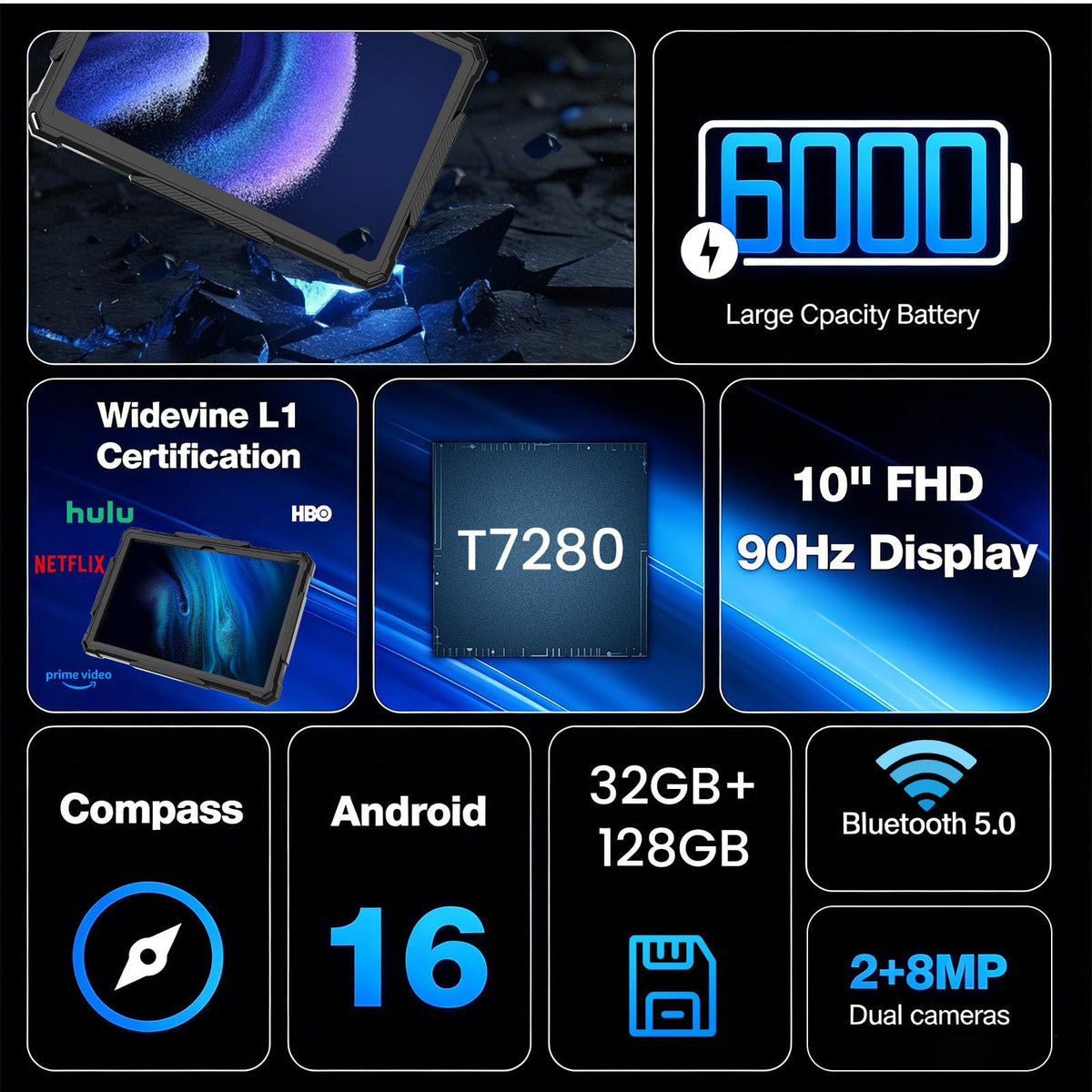 10 Inch Android 16 Tablet 32GB RAM 128GB ROM E68711