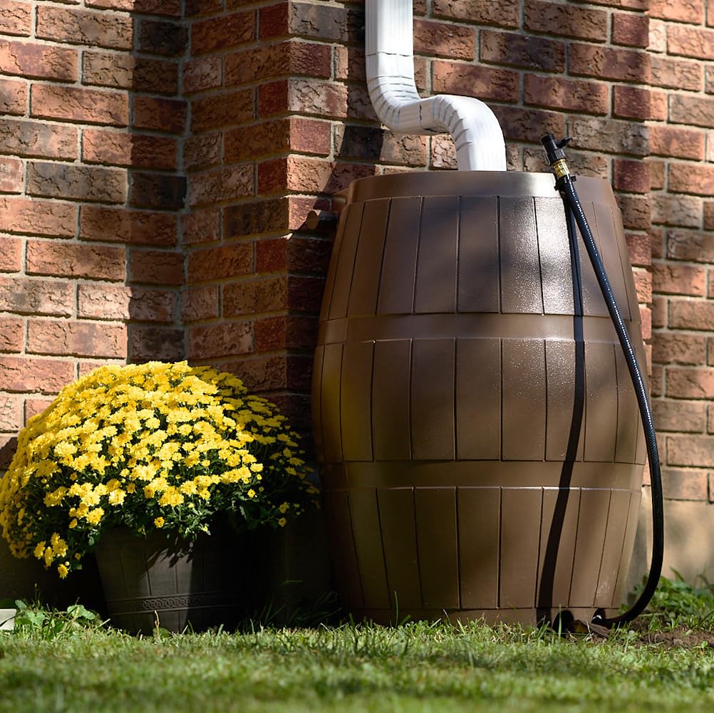 Brown 50 Gallon Flat-Back Rain Barrel with Spigots D146116