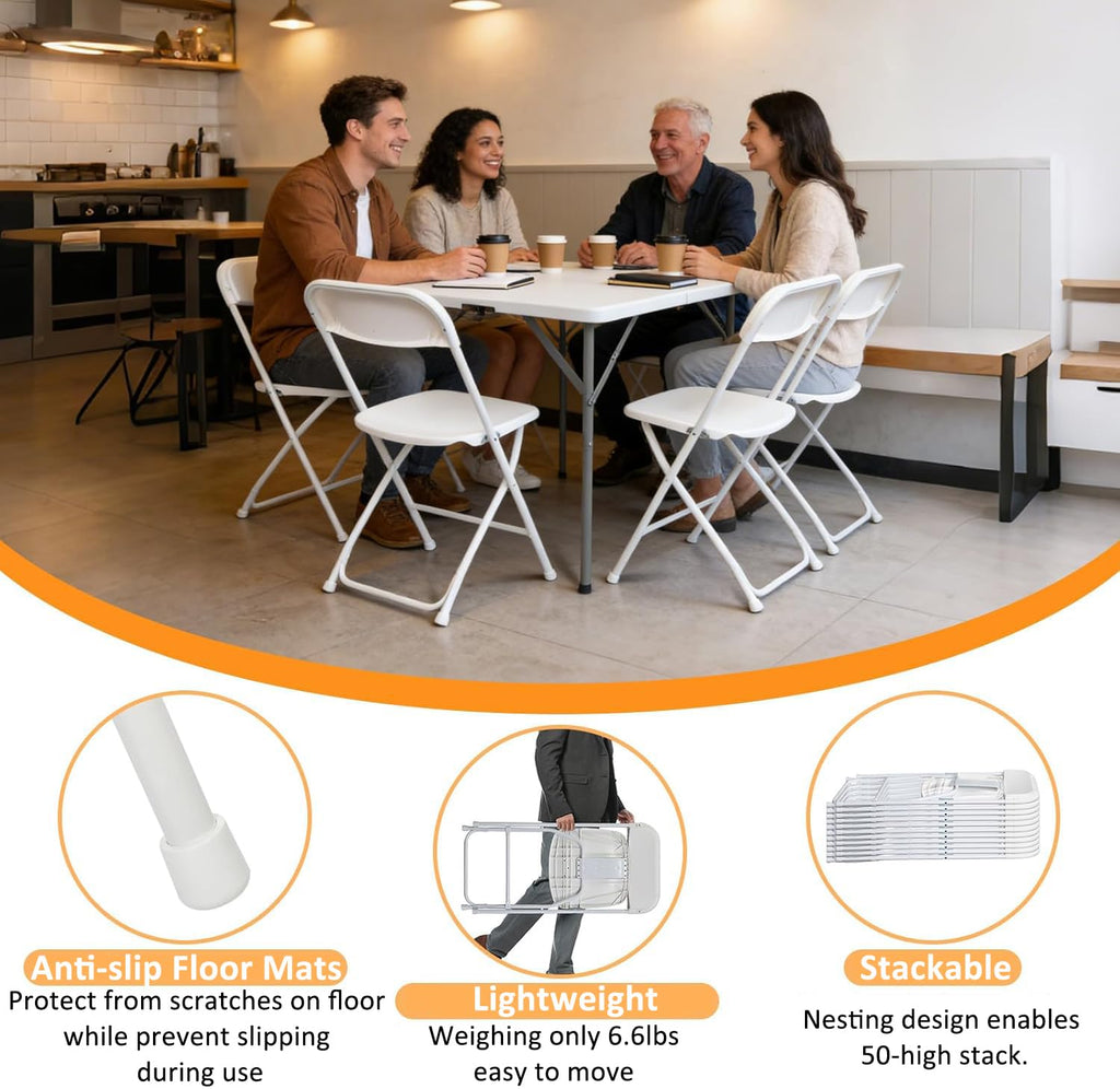 White 10 Pack Plastic Folding Chairs with Steel Frame L616991