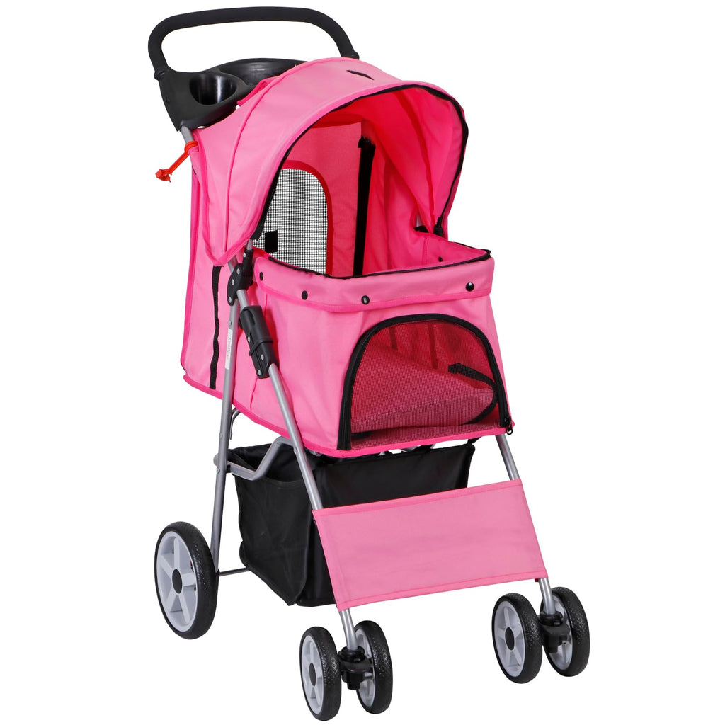 Foldable Pet Stroller with Waterproof Cover, Pink Y6981