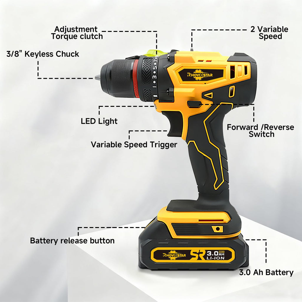 Cordless 20V Power Drill 3/8-Inch Keyless Chuck F5313