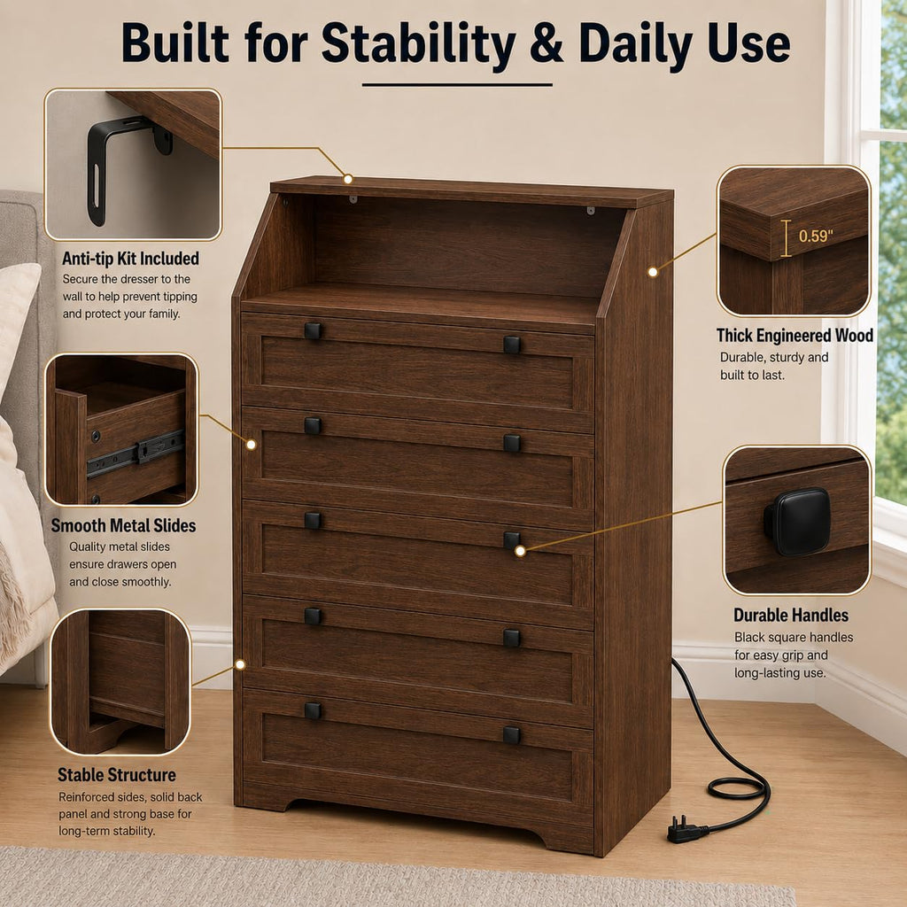 Walnut 5 Drawer Dresser R2084
