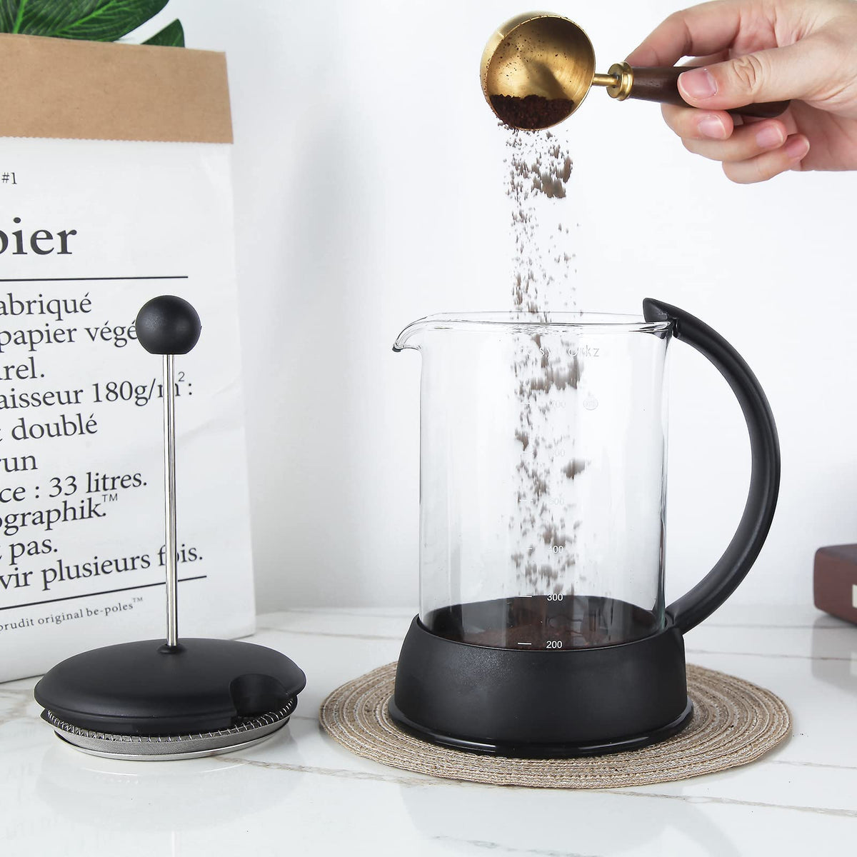 12 oz French Press Coffee Tea Maker with 10g Measuring Spoon O25353