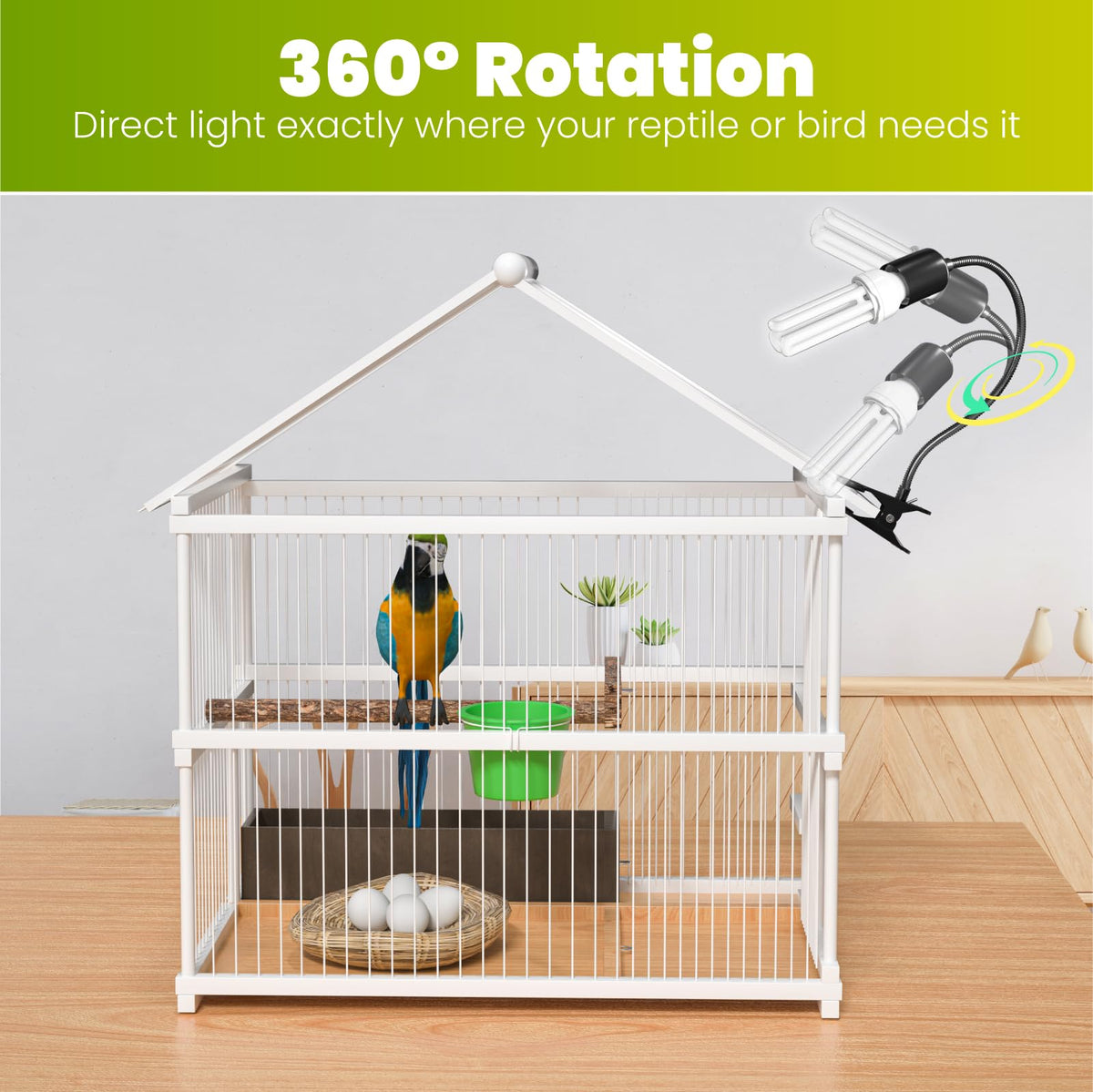 Bird Cage Lighting Combo Kit, Clip Lamp with UVB 2.4 20W Compact Fluorescent Bulb E51521