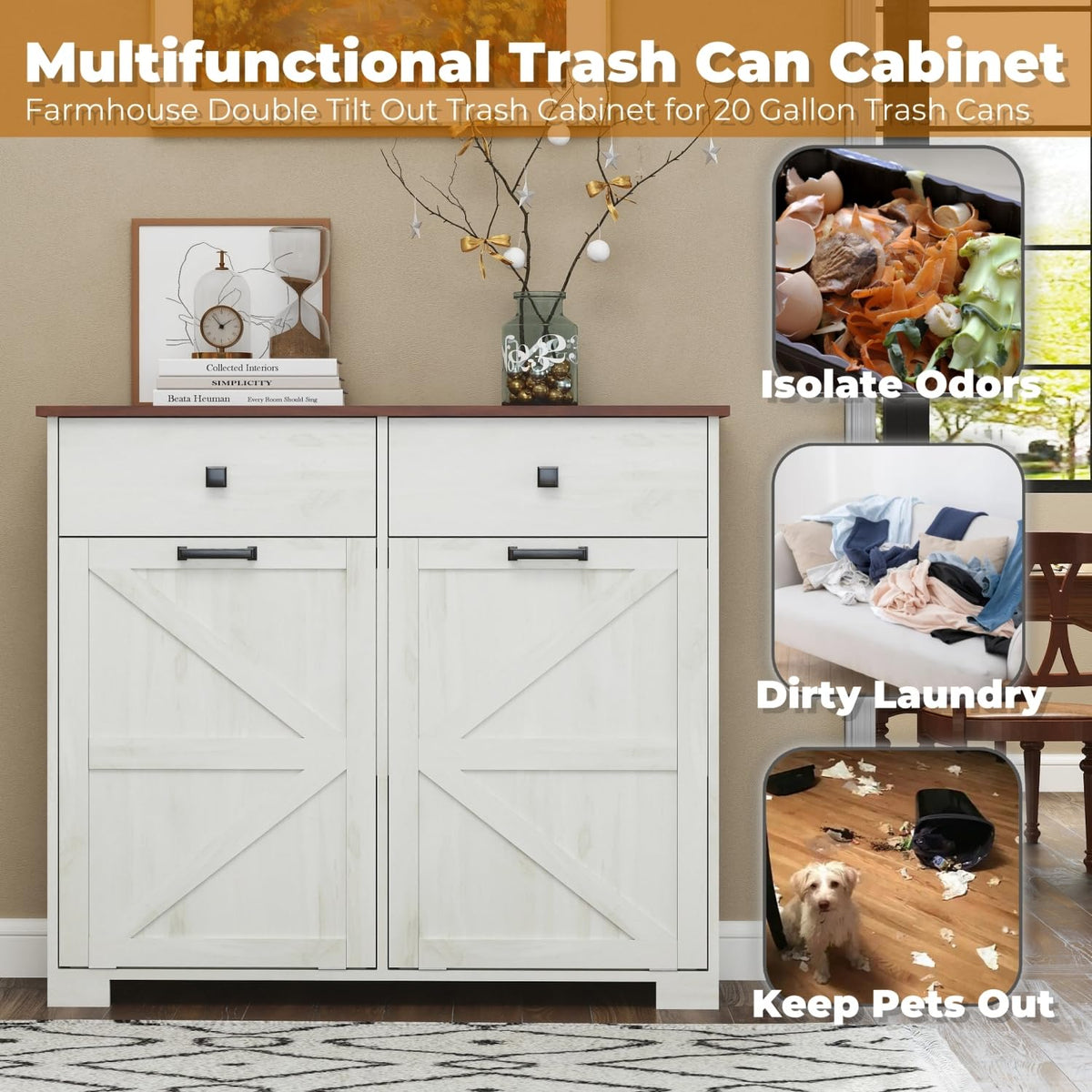Double Tilt Out Trash Cabinet with Hideaway Drawer P641240