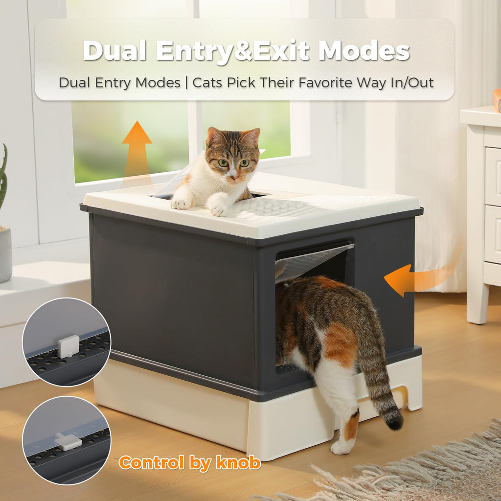 Large Enclosed Drawer Cat Litter Box with Dual Entry D779328