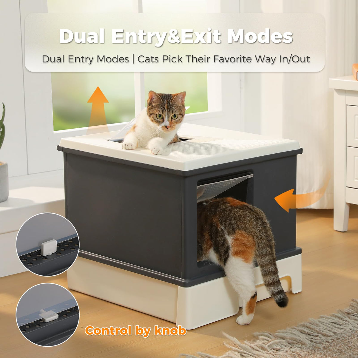 Large Enclosed Drawer Cat Litter Box with Dual Entry D779328