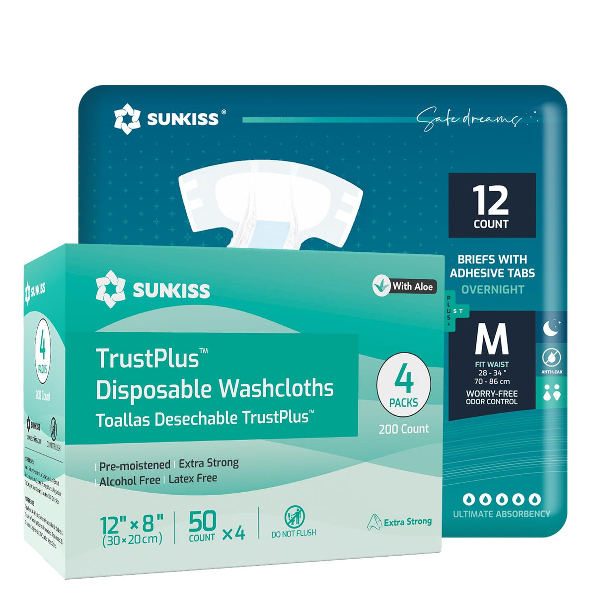 Adult Diapers Medium 12 Count & Wet Wipes 200 Count I746286
