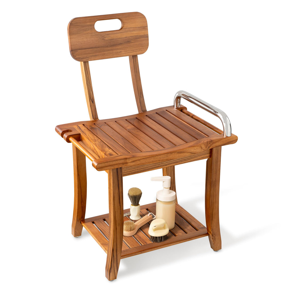 Teak Shower Bench with Handles and Backrest A1546