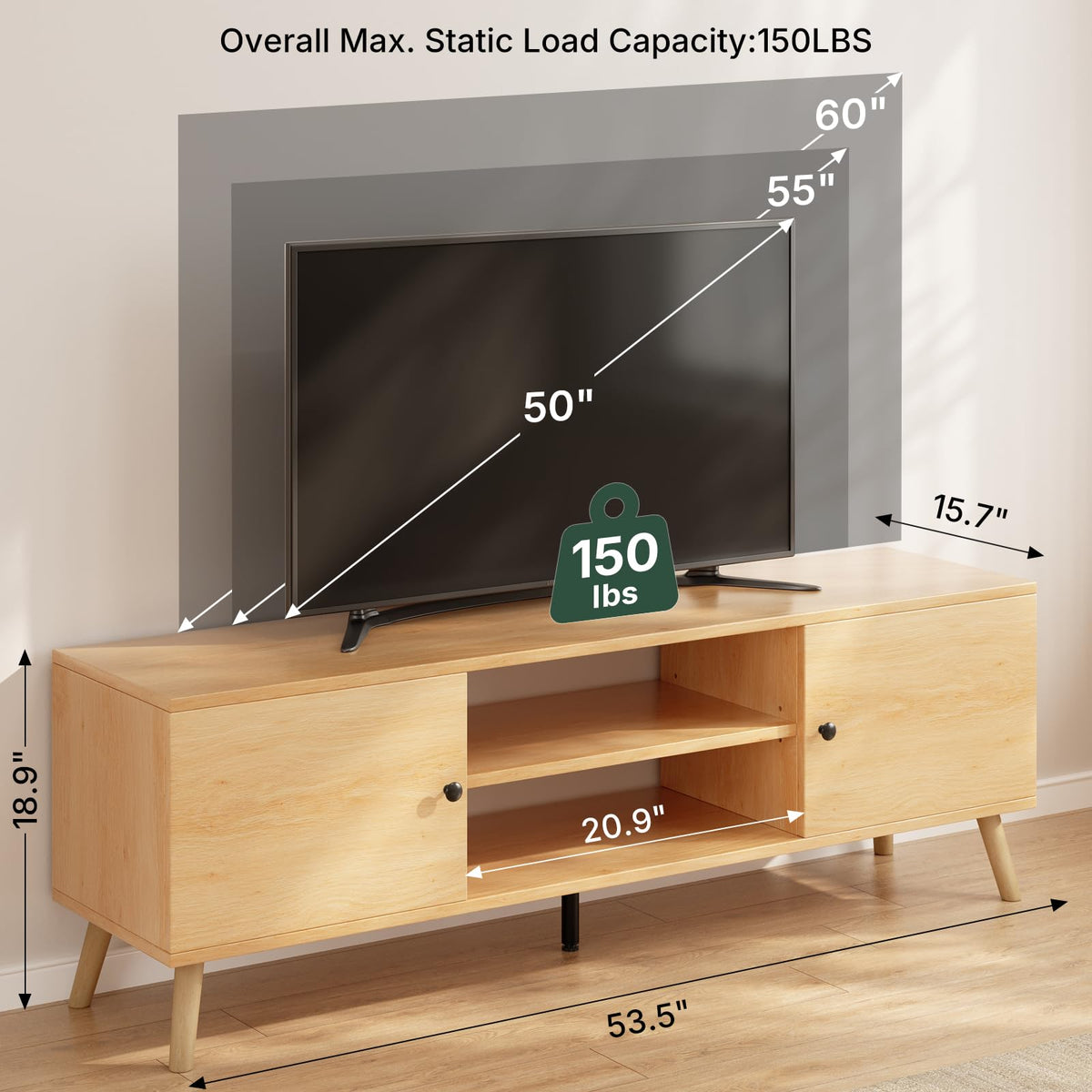 55 60 inch Wood TV Stand with 2 Cabinets U502