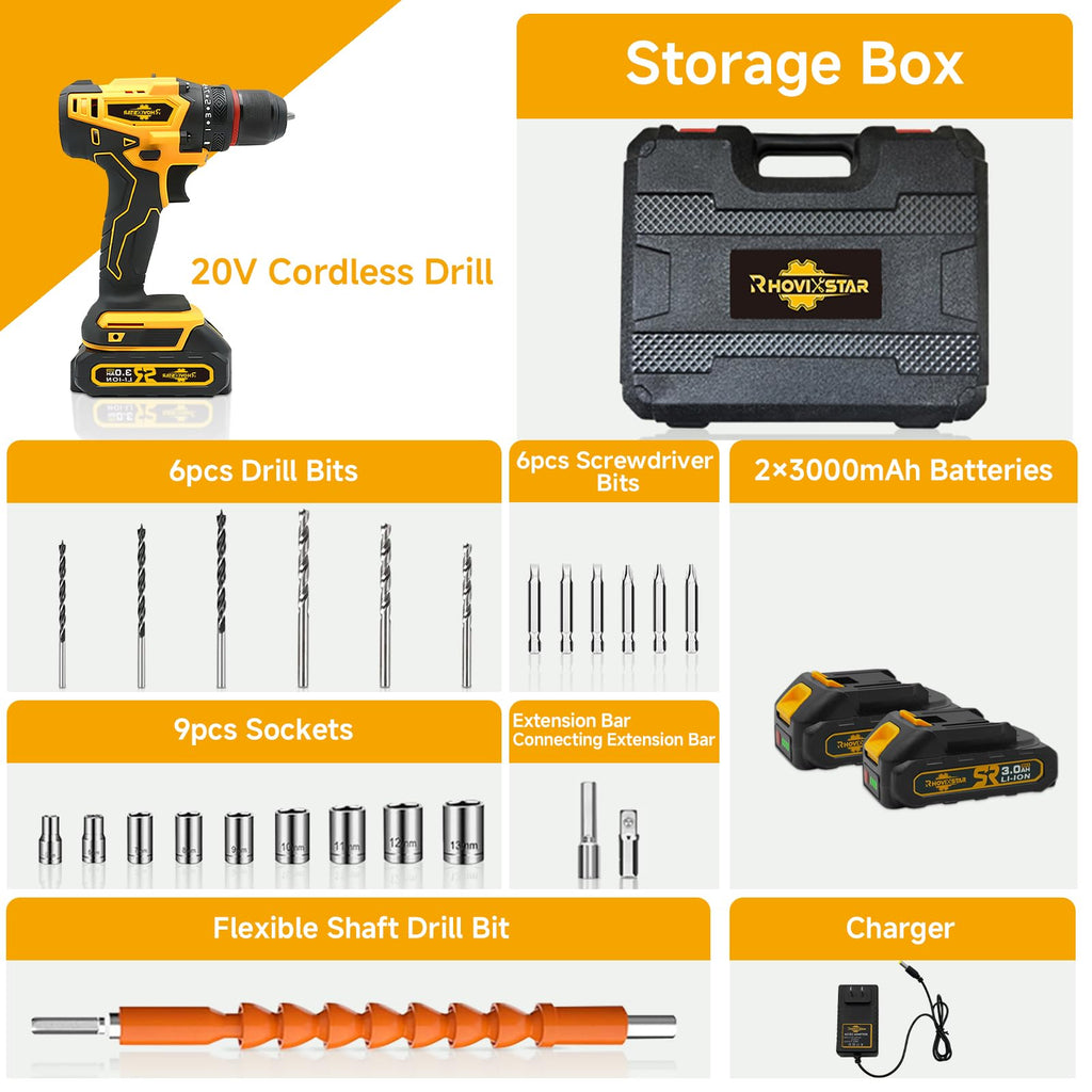 Cordless 20V Power Drill 3/8-Inch Keyless Chuck F5313