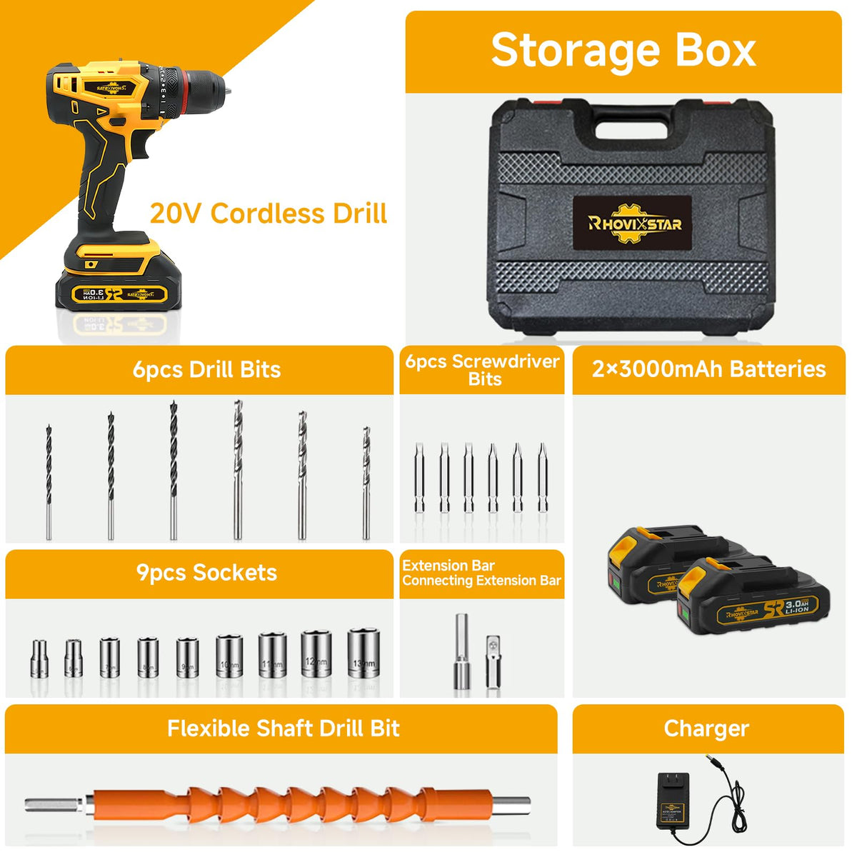 Cordless 20V Power Drill 3/8-Inch Keyless Chuck F5313