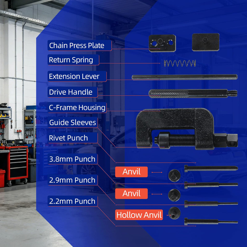 13PCS Motorcycle Chain Breaker Kit with Storage Case Z885895