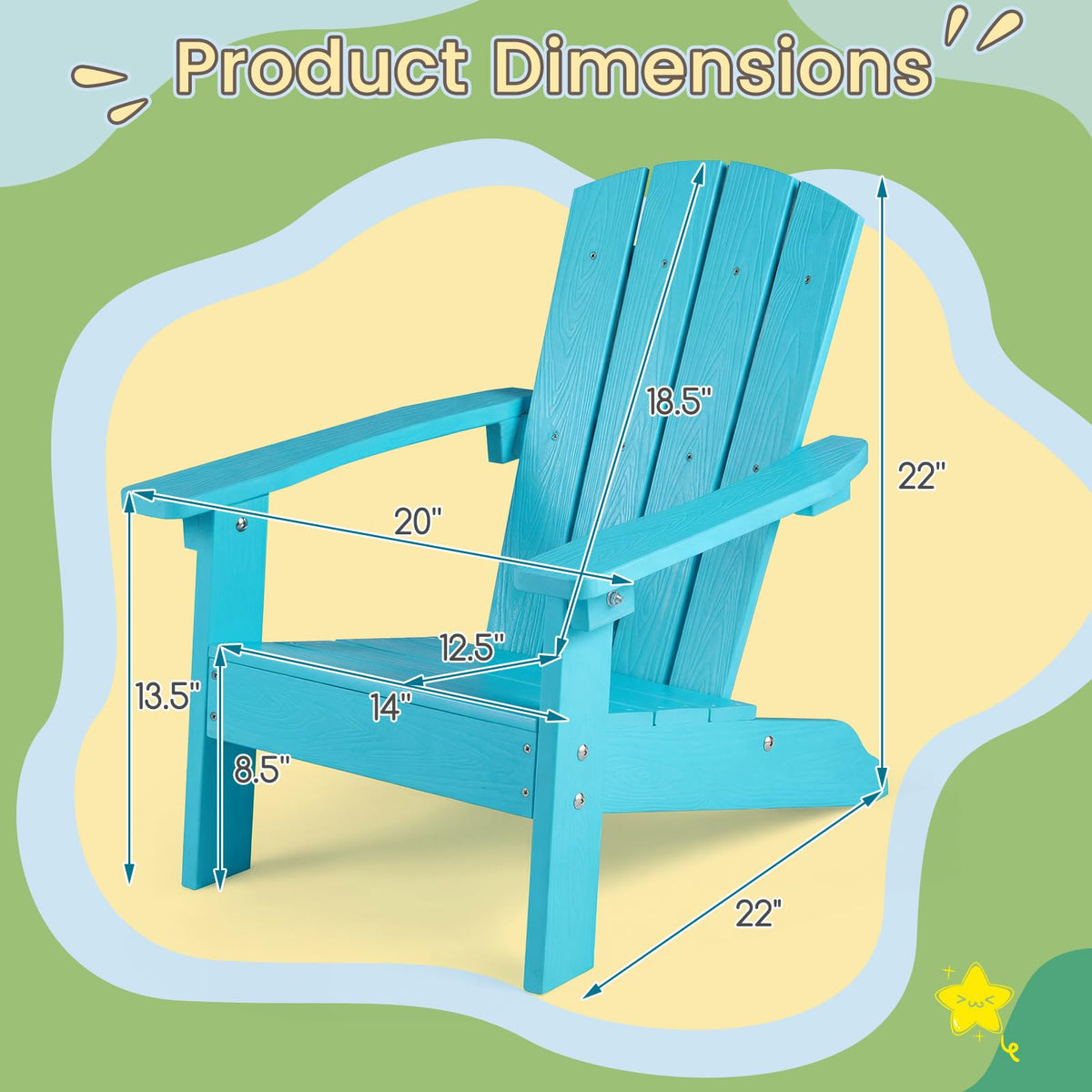 Kids Adirondack Chair, Plastic Toddler Lawn Chair, All-Weather Outdoor Chairs, Turquoise H597946