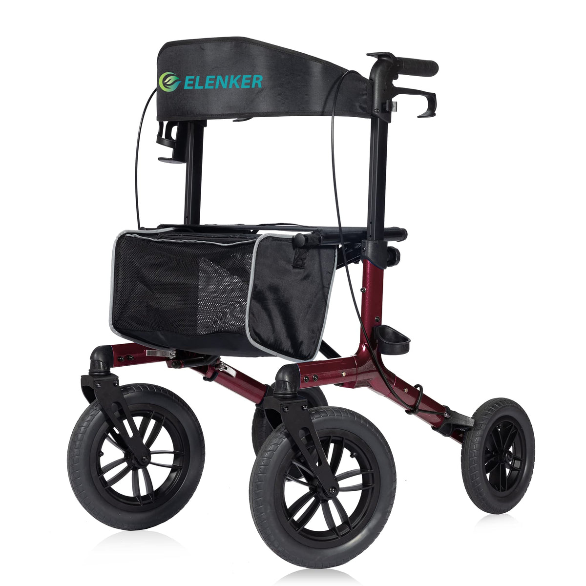 All-Terrain Rollator Walker with 12” Front Wheels, Compact Folding, Red H93587