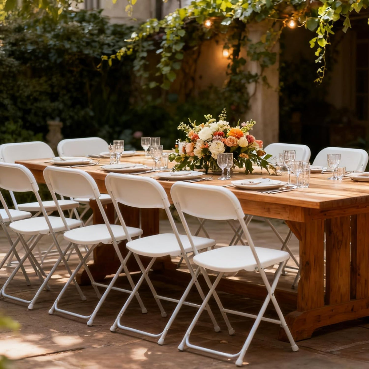 White 10 Pack Plastic Folding Chairs with Steel Frame L616991