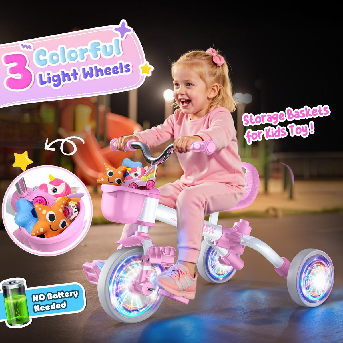 5 in 1 Pink Tricycle with Push Handle U924612